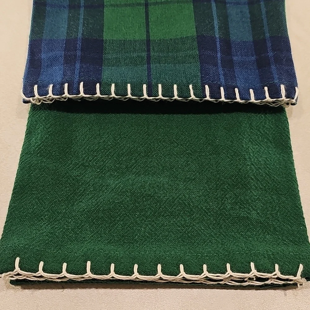 Threshold Set Of 2 Solid Green And Blue And Green Plaid Kitchen Towels
